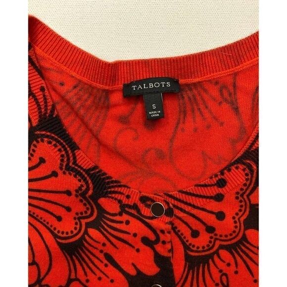TALBOTS Red and Black Floral Long Sleeve Light Weight Cardigan Small - Picture 5 of 8